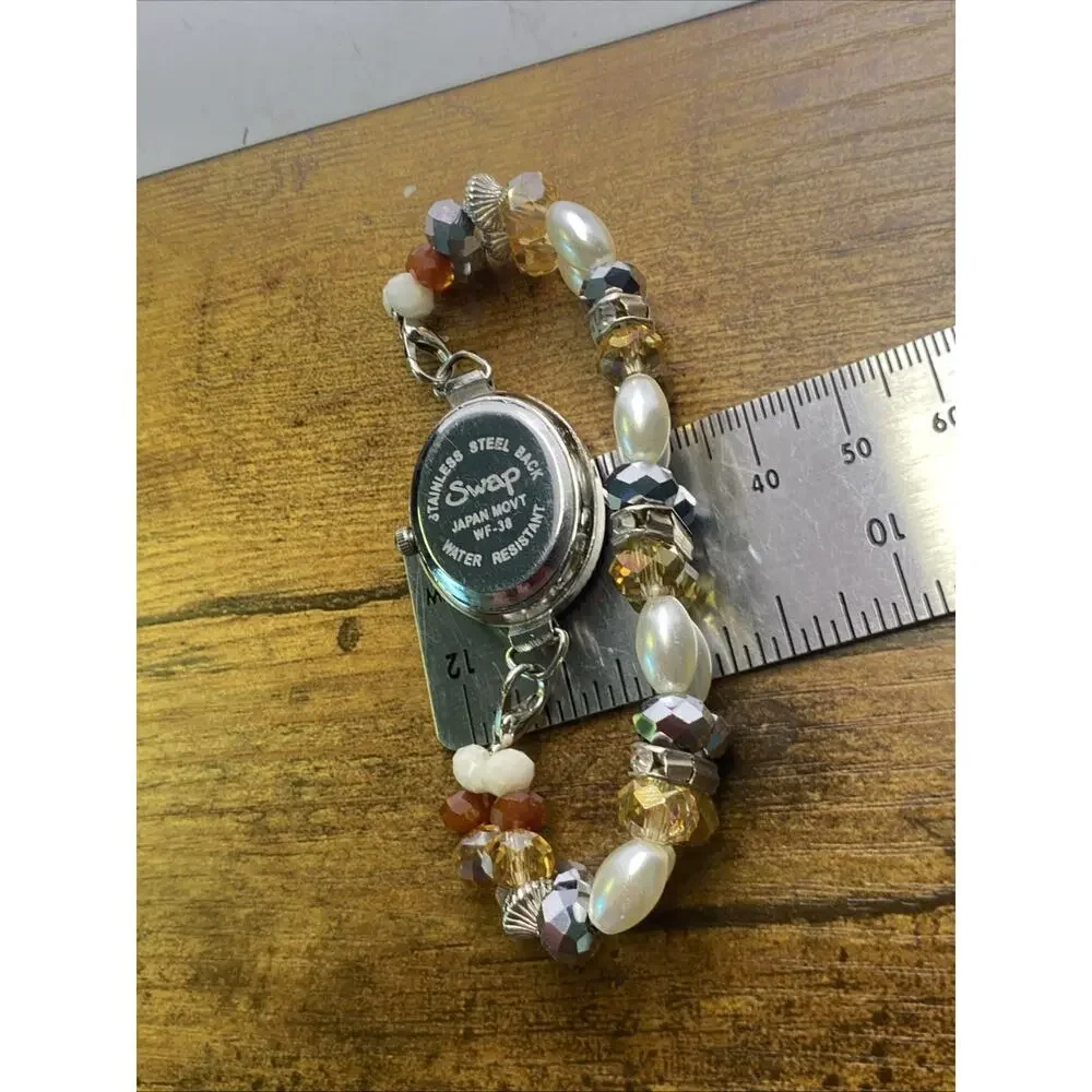 Womens Beaded Swap Watch Works New Battery
